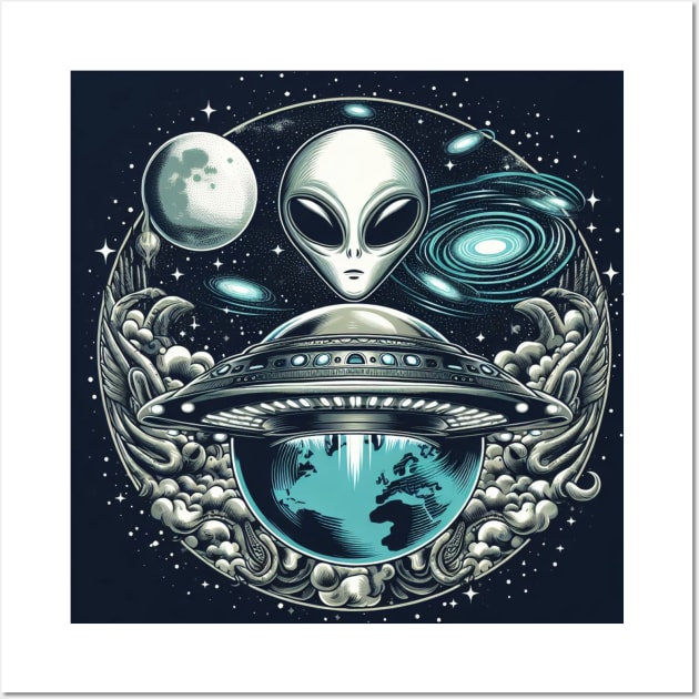 Grey Aliens in a UFO Wall Art by LloydLegacy2020